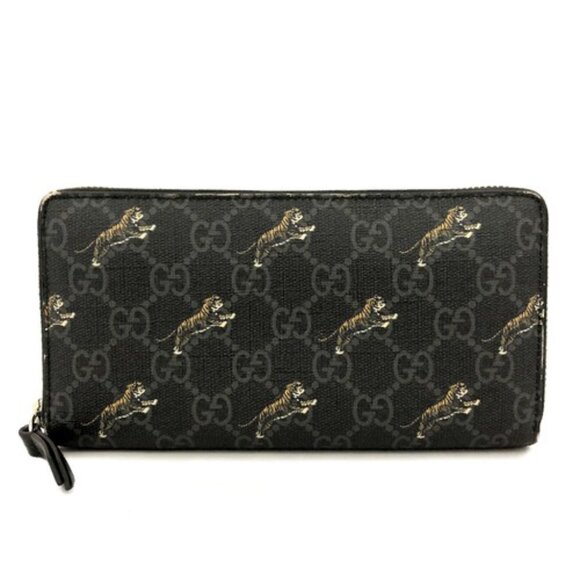 GUCCI GG Supreme Tiger Print PVC Zip Around Long Wallet Black/1BG5451 - Picture 1 of 8